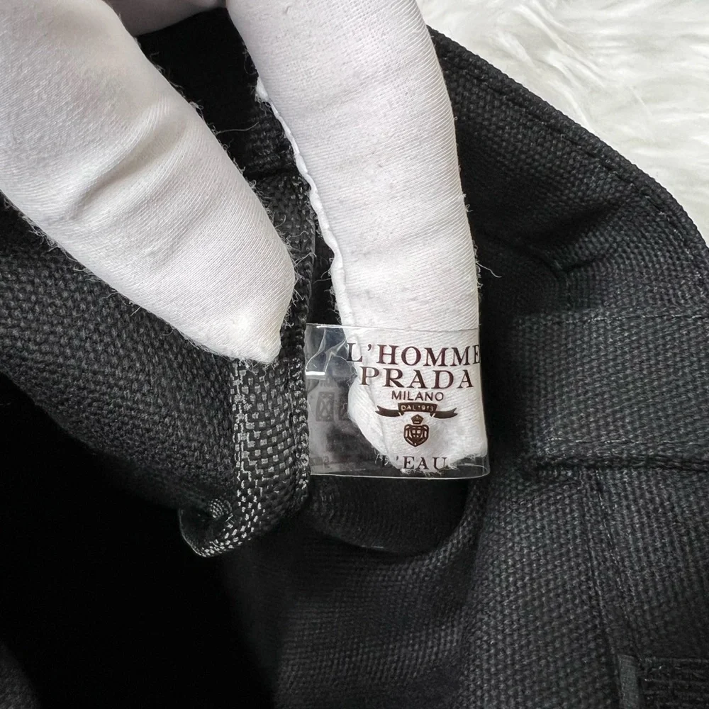 PRADA Beauty L'HOMME Milano L'EAU Black Mini Tote Canvas Bag Box PRADA Logo NWOT - Picture 9 of 17